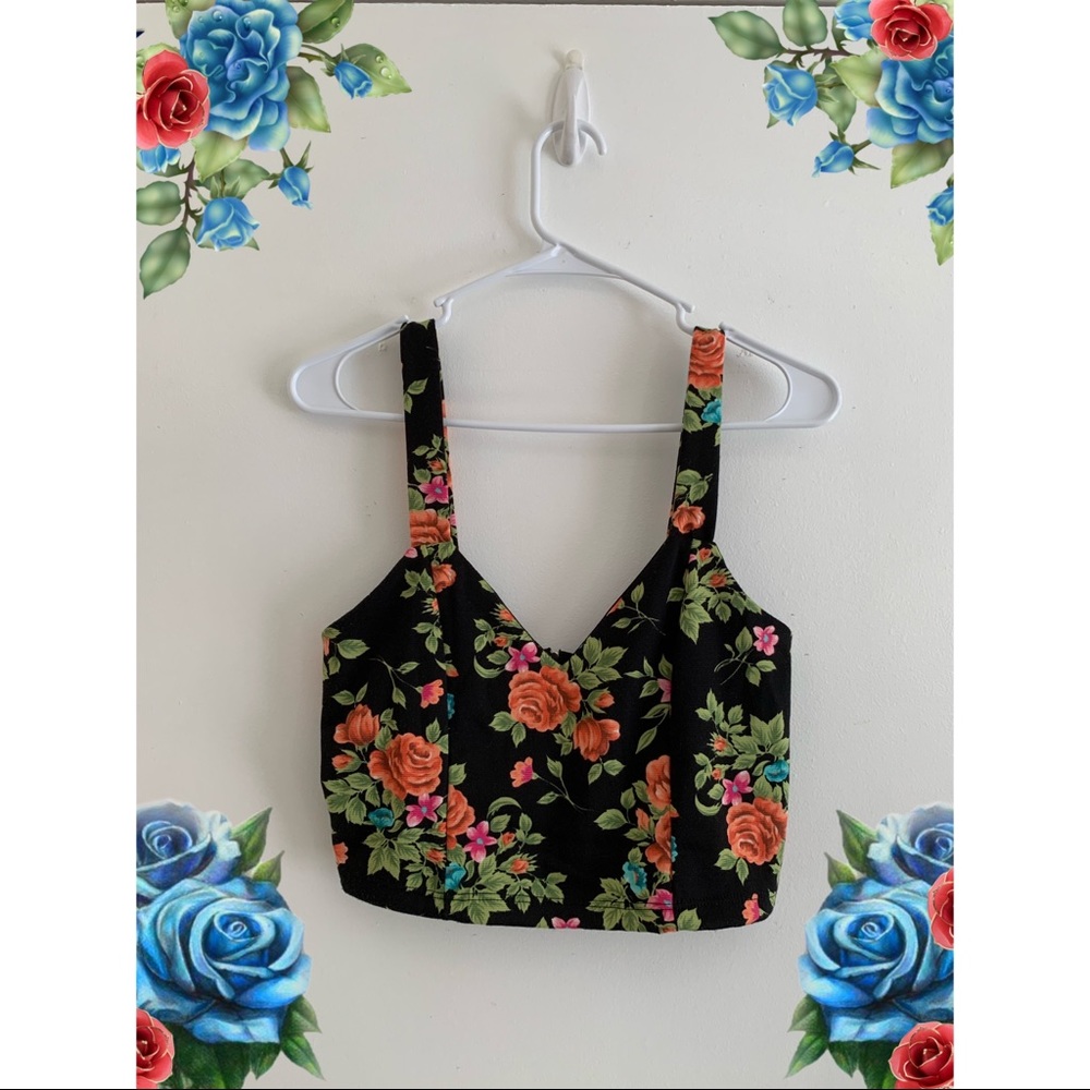 Large blue and red rose crop top